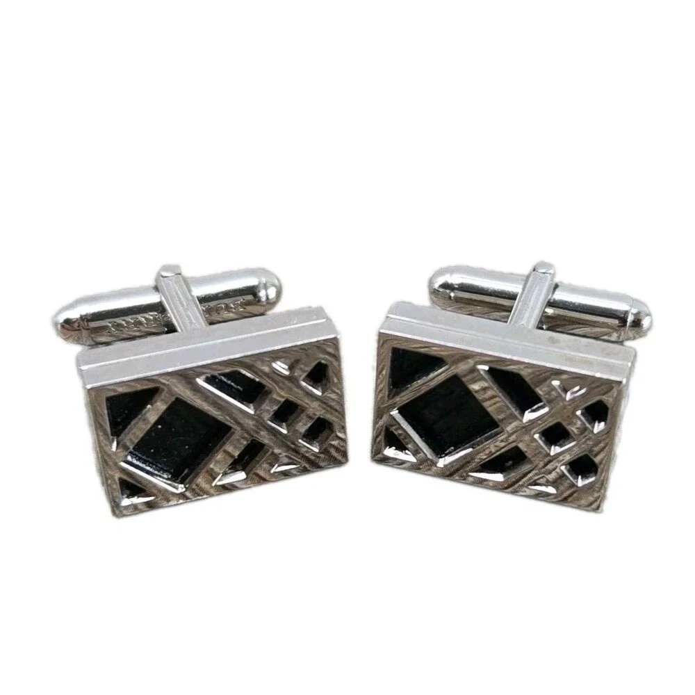 Men's Genuine Authentic BURBERRY Silver Metal Nova Check Cuff Links Cufflinks